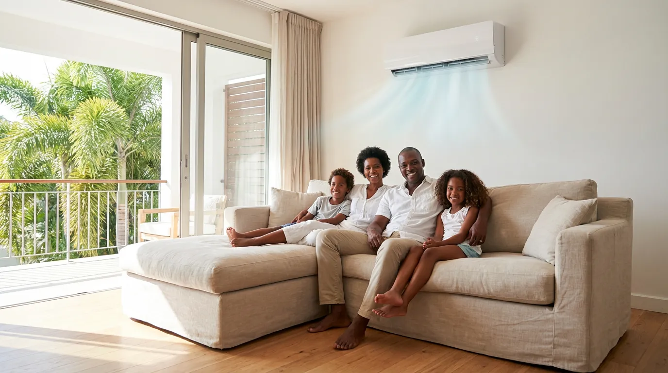 Famille confortable avec climatisation