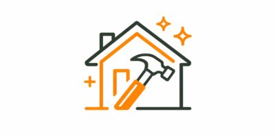 Ic&ocirc;ne maison et marteau &ndash; travaux de r&eacute;novation &eacute;nerg&eacute;tique